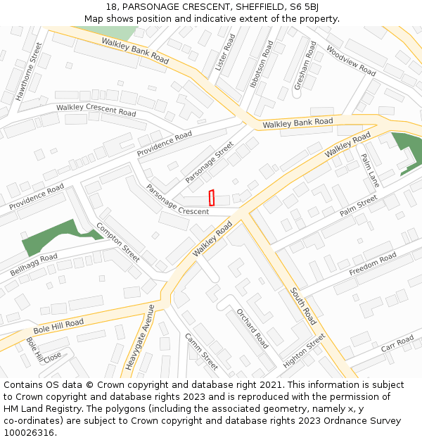 18, PARSONAGE CRESCENT, SHEFFIELD, S6 5BJ: Location map and indicative extent of plot
