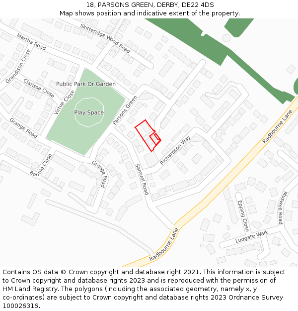 18, PARSONS GREEN, DERBY, DE22 4DS: Location map and indicative extent of plot
