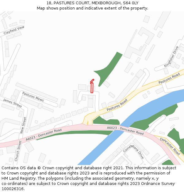 18, PASTURES COURT, MEXBOROUGH, S64 0LY: Location map and indicative extent of plot