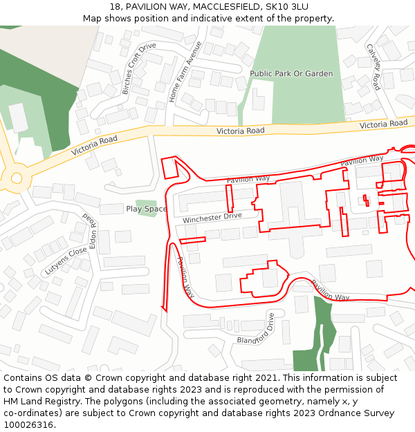 18, PAVILION WAY, MACCLESFIELD, SK10 3LU: Location map and indicative extent of plot