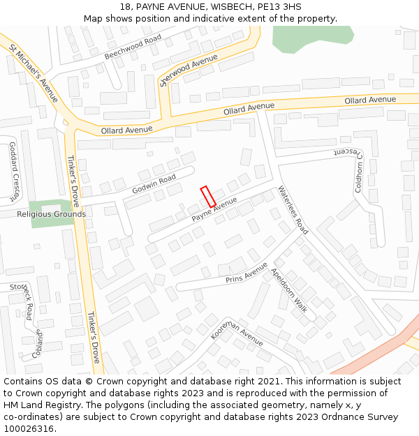 18, PAYNE AVENUE, WISBECH, PE13 3HS: Location map and indicative extent of plot