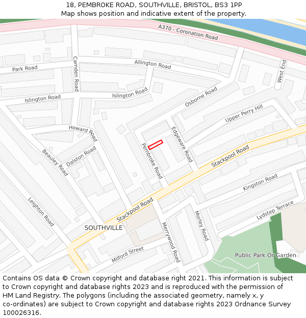 18, PEMBROKE ROAD, SOUTHVILLE, BRISTOL, BS3 1PP: Location map and indicative extent of plot