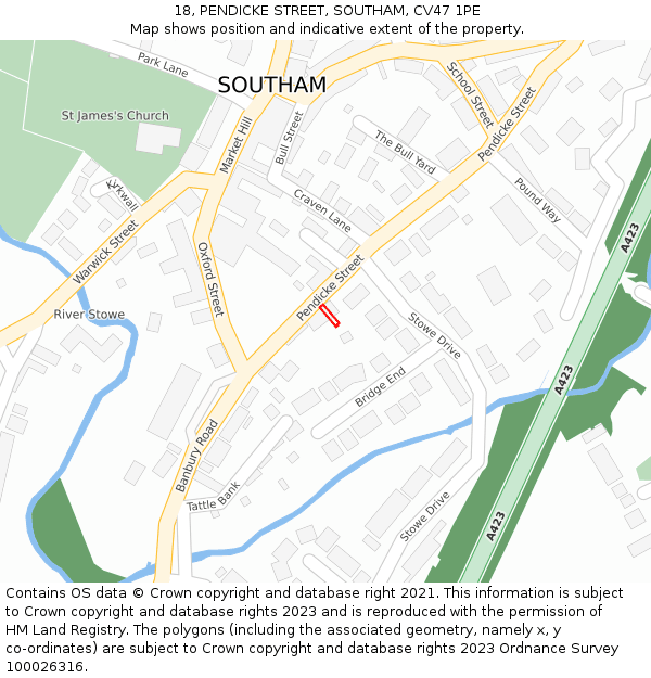 18, PENDICKE STREET, SOUTHAM, CV47 1PE: Location map and indicative extent of plot