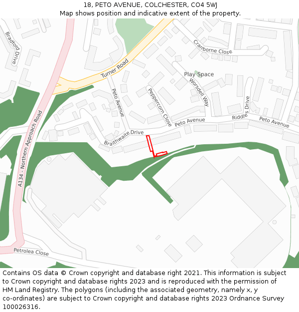 18, PETO AVENUE, COLCHESTER, CO4 5WJ: Location map and indicative extent of plot