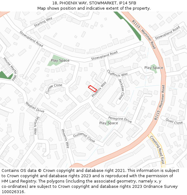 18, PHOENIX WAY, STOWMARKET, IP14 5FB: Location map and indicative extent of plot