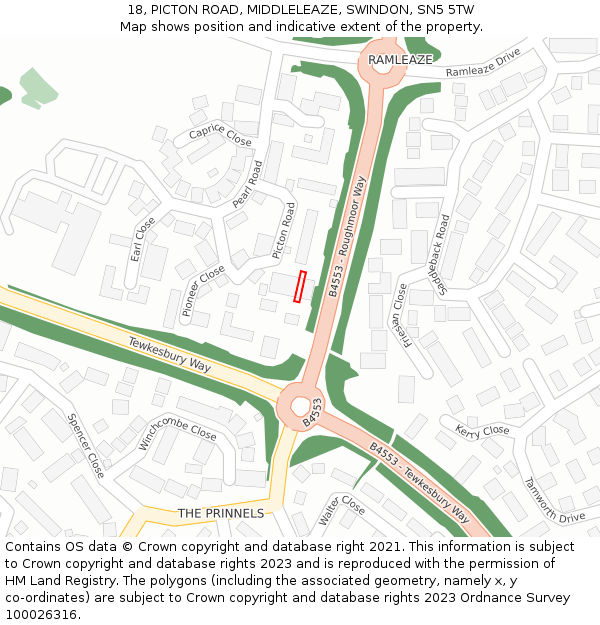 18, PICTON ROAD, MIDDLELEAZE, SWINDON, SN5 5TW: Location map and indicative extent of plot