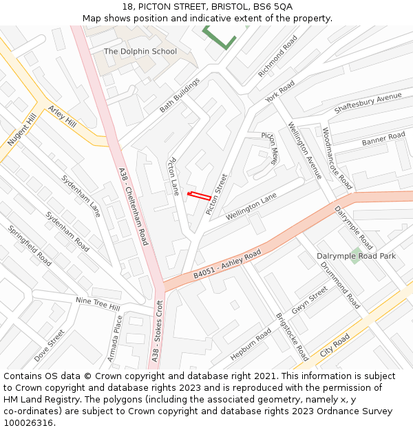 18, PICTON STREET, BRISTOL, BS6 5QA: Location map and indicative extent of plot