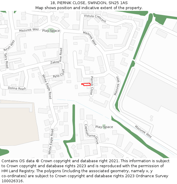 18, PIERNIK CLOSE, SWINDON, SN25 1AS: Location map and indicative extent of plot
