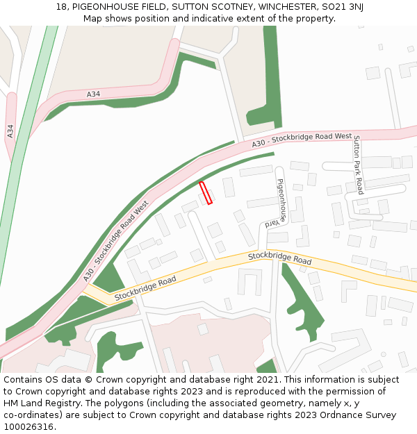 18, PIGEONHOUSE FIELD, SUTTON SCOTNEY, WINCHESTER, SO21 3NJ: Location map and indicative extent of plot