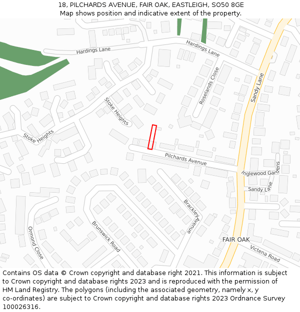 18, PILCHARDS AVENUE, FAIR OAK, EASTLEIGH, SO50 8GE: Location map and indicative extent of plot