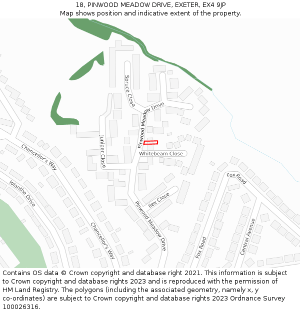 18, PINWOOD MEADOW DRIVE, EXETER, EX4 9JP: Location map and indicative extent of plot