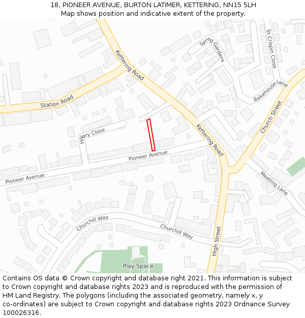 18, PIONEER AVENUE, BURTON LATIMER, KETTERING, NN15 5LH: Location map and indicative extent of plot