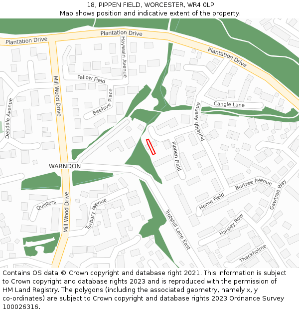 18, PIPPEN FIELD, WORCESTER, WR4 0LP: Location map and indicative extent of plot