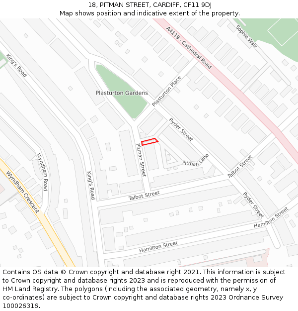 18, PITMAN STREET, CARDIFF, CF11 9DJ: Location map and indicative extent of plot