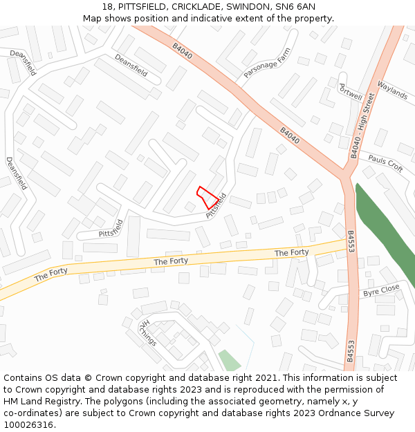 18, PITTSFIELD, CRICKLADE, SWINDON, SN6 6AN: Location map and indicative extent of plot