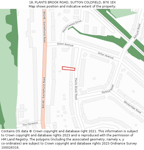 18, PLANTS BROOK ROAD, SUTTON COLDFIELD, B76 1EX: Location map and indicative extent of plot