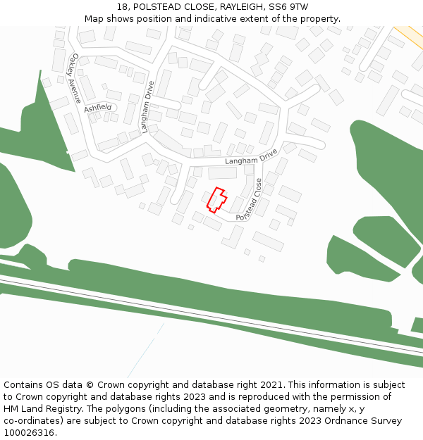 18, POLSTEAD CLOSE, RAYLEIGH, SS6 9TW: Location map and indicative extent of plot