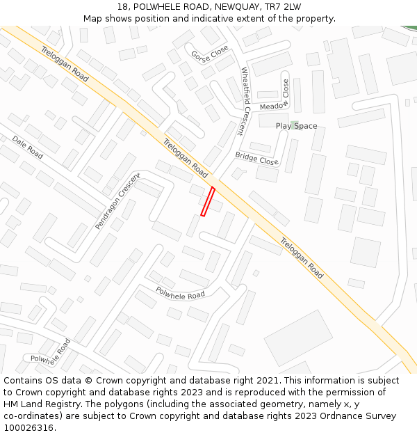 18, POLWHELE ROAD, NEWQUAY, TR7 2LW: Location map and indicative extent of plot