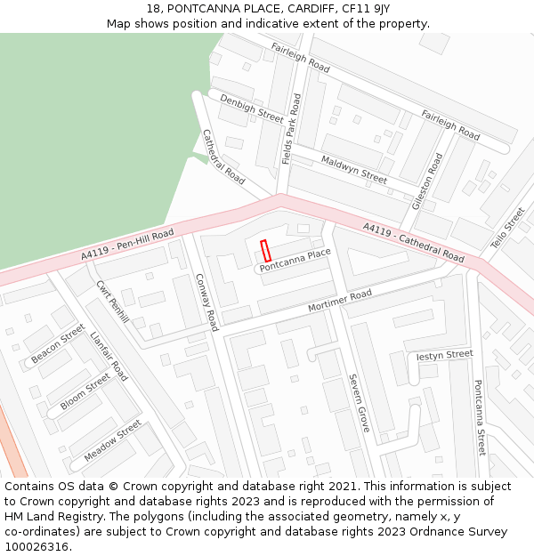 18, PONTCANNA PLACE, CARDIFF, CF11 9JY: Location map and indicative extent of plot
