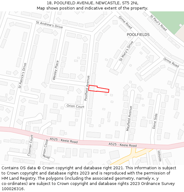 18, POOLFIELD AVENUE, NEWCASTLE, ST5 2NL: Location map and indicative extent of plot