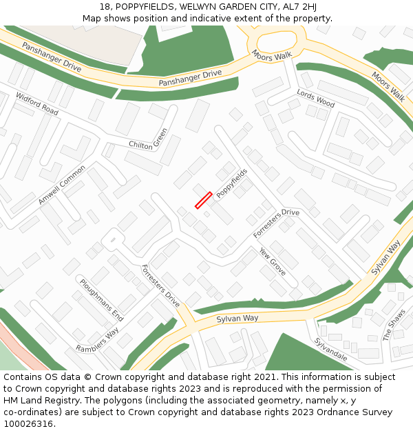 18, POPPYFIELDS, WELWYN GARDEN CITY, AL7 2HJ: Location map and indicative extent of plot