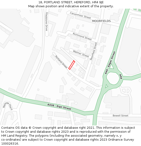 18, PORTLAND STREET, HEREFORD, HR4 9JE: Location map and indicative extent of plot