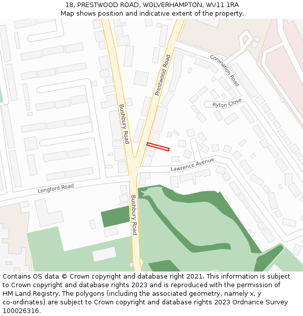 18, PRESTWOOD ROAD, WOLVERHAMPTON, WV11 1RA: Location map and indicative extent of plot