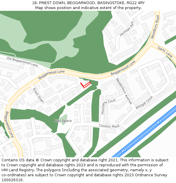 18, PRIEST DOWN, BEGGARWOOD, BASINGSTOKE, RG22 4RY: Location map and indicative extent of plot