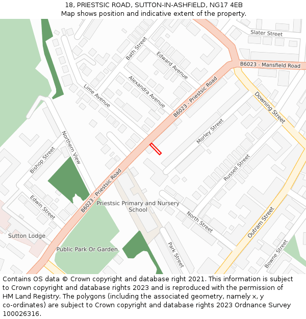 18, PRIESTSIC ROAD, SUTTON-IN-ASHFIELD, NG17 4EB: Location map and indicative extent of plot