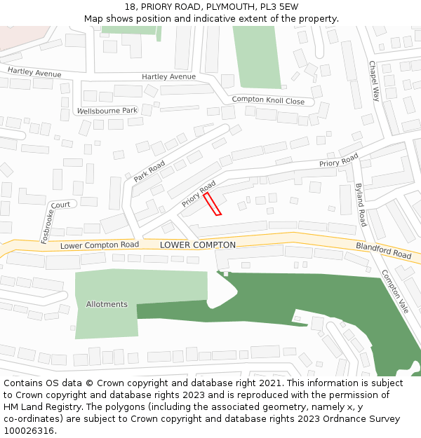 18, PRIORY ROAD, PLYMOUTH, PL3 5EW: Location map and indicative extent of plot