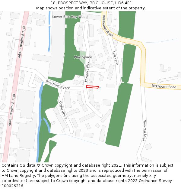 18, PROSPECT WAY, BRIGHOUSE, HD6 4FF: Location map and indicative extent of plot