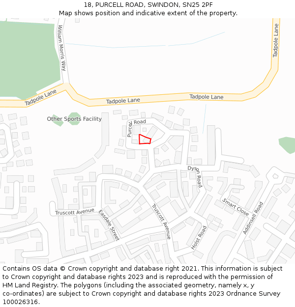 18, PURCELL ROAD, SWINDON, SN25 2PF: Location map and indicative extent of plot