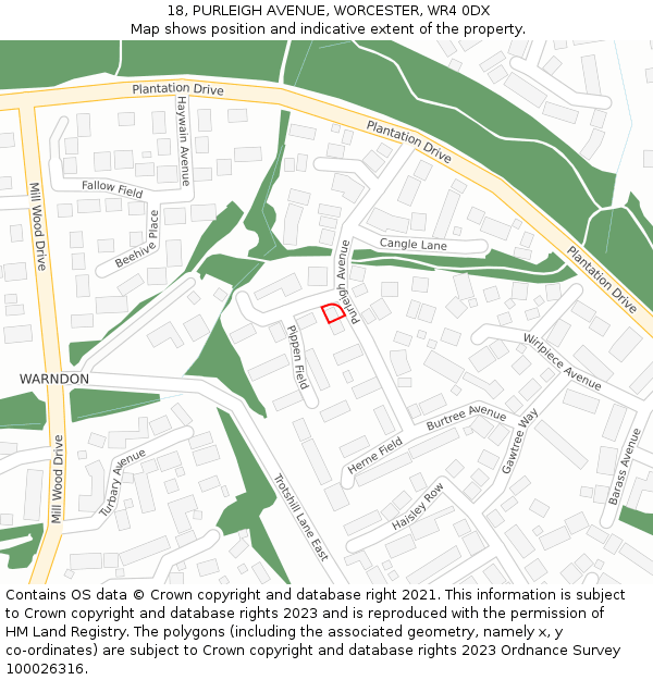 18, PURLEIGH AVENUE, WORCESTER, WR4 0DX: Location map and indicative extent of plot