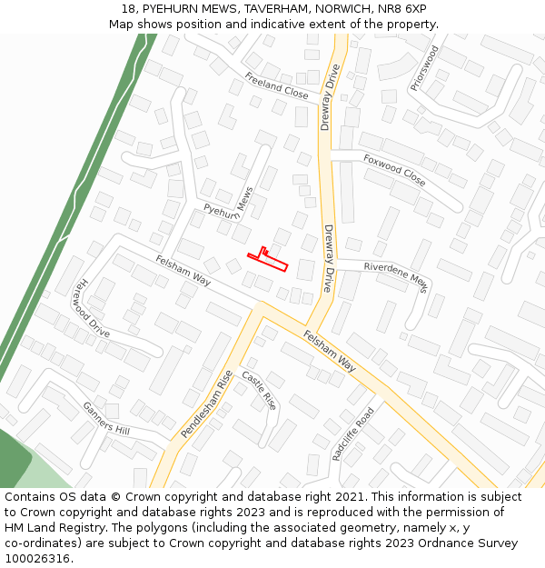18, PYEHURN MEWS, TAVERHAM, NORWICH, NR8 6XP: Location map and indicative extent of plot