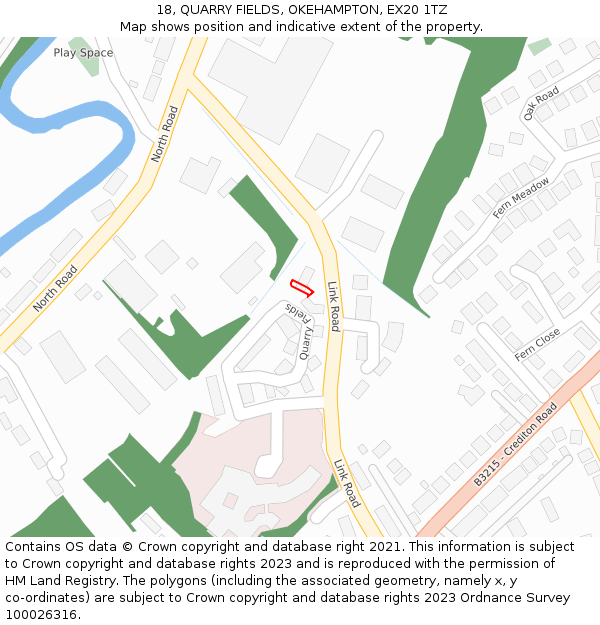18, QUARRY FIELDS, OKEHAMPTON, EX20 1TZ: Location map and indicative extent of plot
