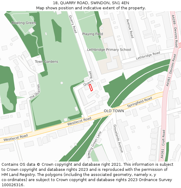 18, QUARRY ROAD, SWINDON, SN1 4EN: Location map and indicative extent of plot