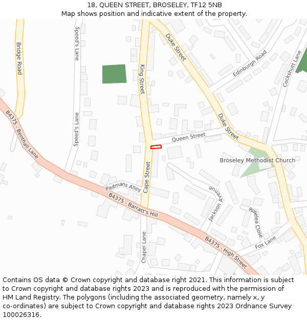 18, QUEEN STREET, BROSELEY, TF12 5NB: Location map and indicative extent of plot