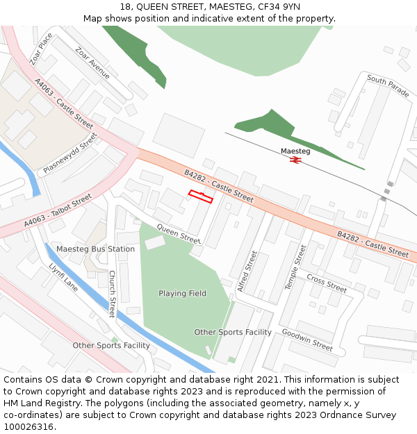 18, QUEEN STREET, MAESTEG, CF34 9YN: Location map and indicative extent of plot
