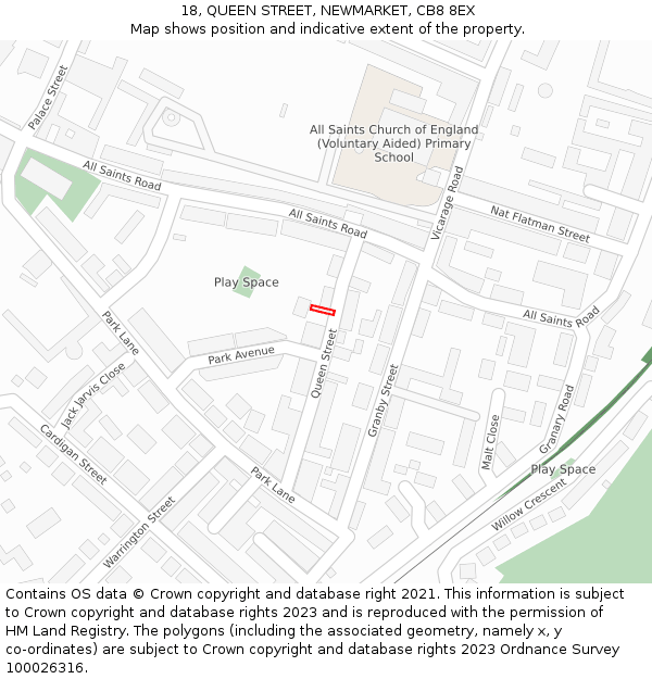 18, QUEEN STREET, NEWMARKET, CB8 8EX: Location map and indicative extent of plot
