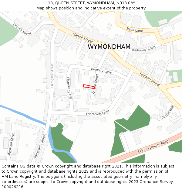 18, QUEEN STREET, WYMONDHAM, NR18 0AY: Location map and indicative extent of plot