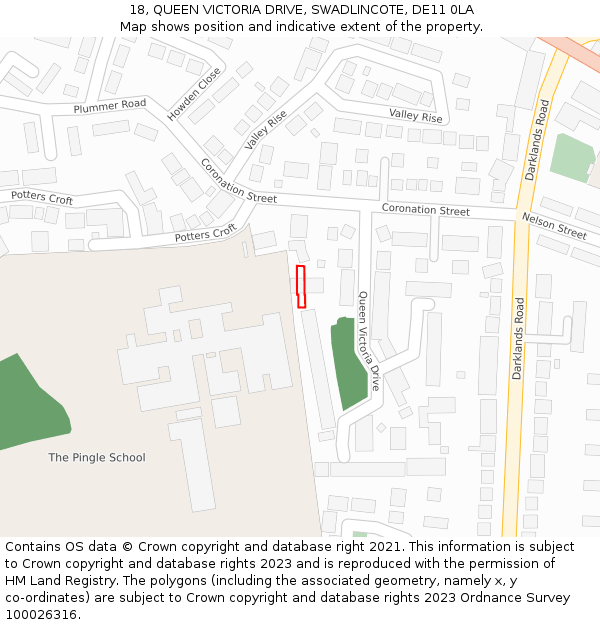 18, QUEEN VICTORIA DRIVE, SWADLINCOTE, DE11 0LA: Location map and indicative extent of plot
