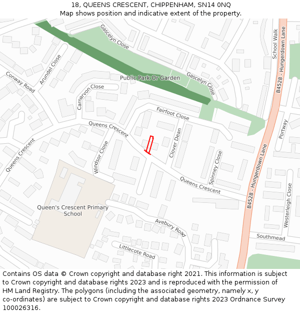 18, QUEENS CRESCENT, CHIPPENHAM, SN14 0NQ: Location map and indicative extent of plot