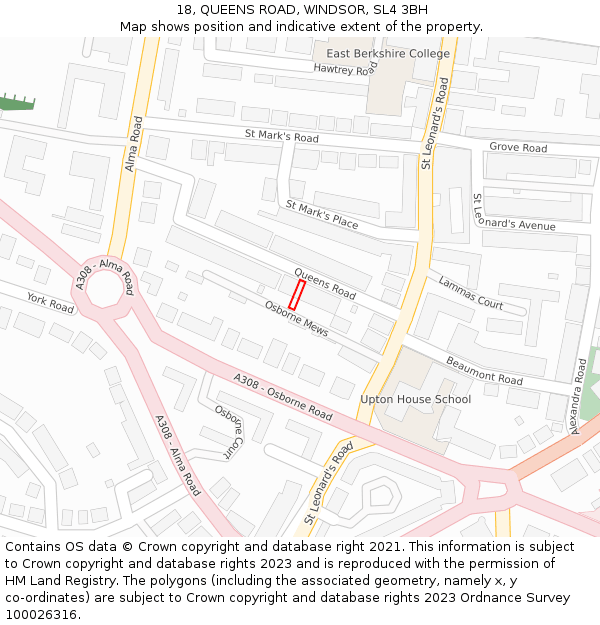 18, QUEENS ROAD, WINDSOR, SL4 3BH: Location map and indicative extent of plot