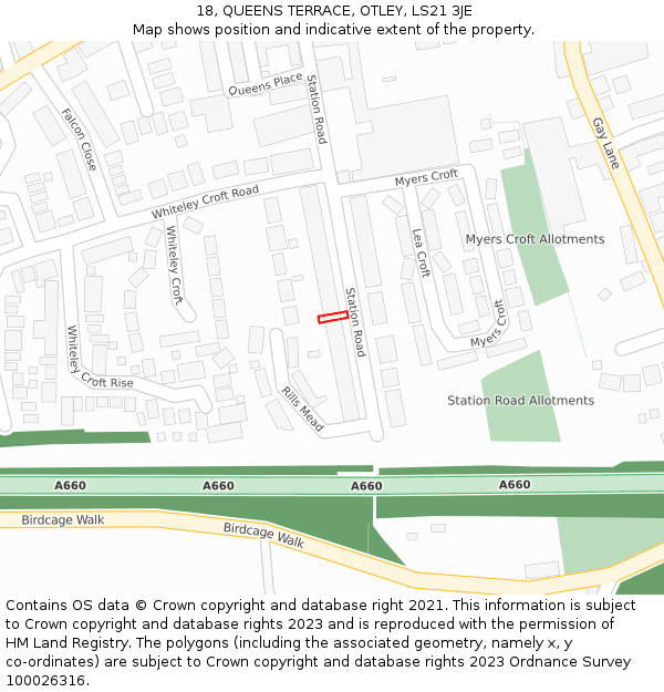 18, QUEENS TERRACE, OTLEY, LS21 3JE: Location map and indicative extent of plot