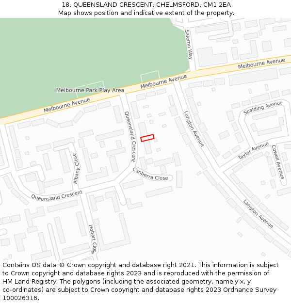 18, QUEENSLAND CRESCENT, CHELMSFORD, CM1 2EA: Location map and indicative extent of plot