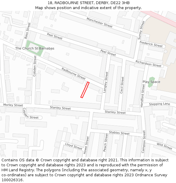 18, RADBOURNE STREET, DERBY, DE22 3HB: Location map and indicative extent of plot