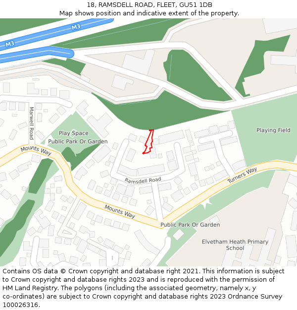 18, RAMSDELL ROAD, FLEET, GU51 1DB: Location map and indicative extent of plot