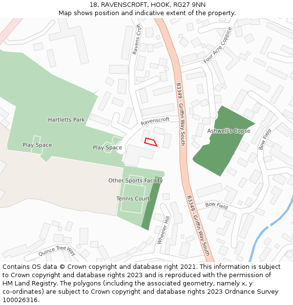 18, RAVENSCROFT, HOOK, RG27 9NN: Location map and indicative extent of plot