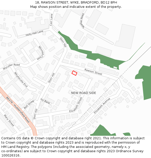 18, RAWSON STREET, WYKE, BRADFORD, BD12 8PH: Location map and indicative extent of plot