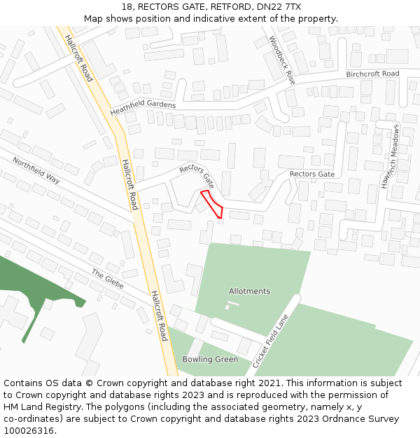 18, RECTORS GATE, RETFORD, DN22 7TX: Location map and indicative extent of plot